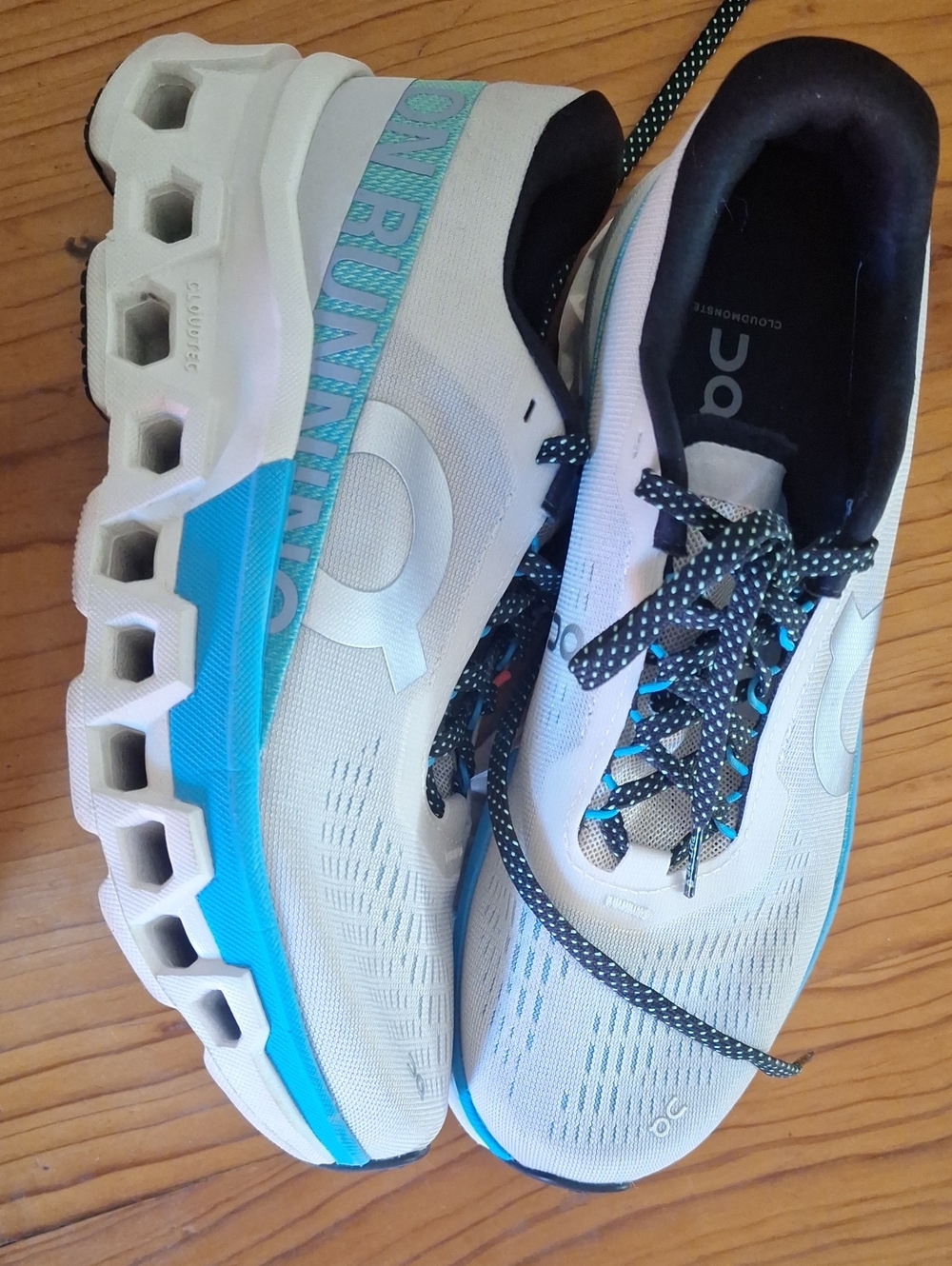 On Running Cloud Monster Women's Athletic Shoes in White & Blue